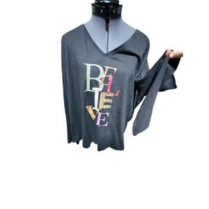 EVRI Everyday Tee Supersoft Relaxed Fit Long Sleeve Graphic Believe T Shirt 1X